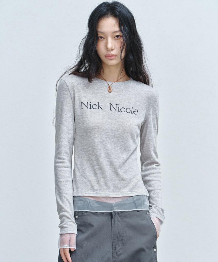 Nigaennikol Nicole Sheer Layered Logo Sleeve Top_Gray