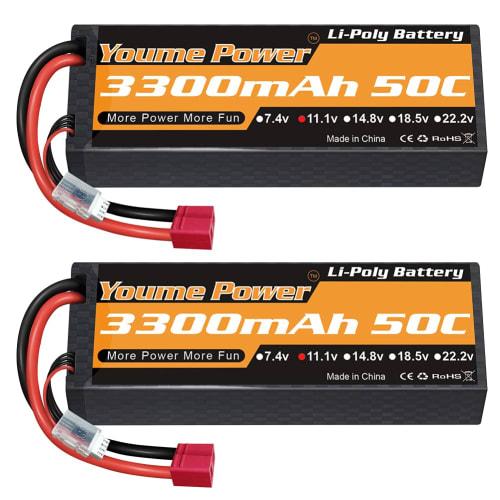 Youme 3S Lipo Battery Pack 11.1V 3300mAh RC Battery 50C for RC Traxxas Car Boat Truck Buggy Truggy (2 Pack)