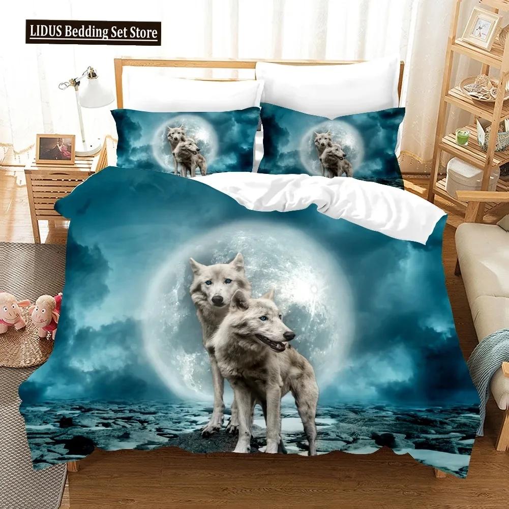 Comforter 3D Wolf Print Wild Animals Bedding Set Luxury Modern Gift Wolf Bedding Set Comforter Full King Size 3Pcs