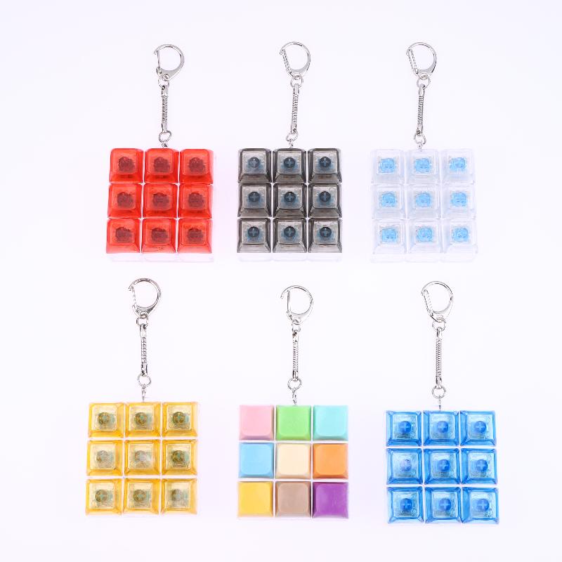9 Keys Finger Keyboard Caps Relief Stress Toy Button Keycap Keychain Mechanical Keyboard Button Stress Relief Toys