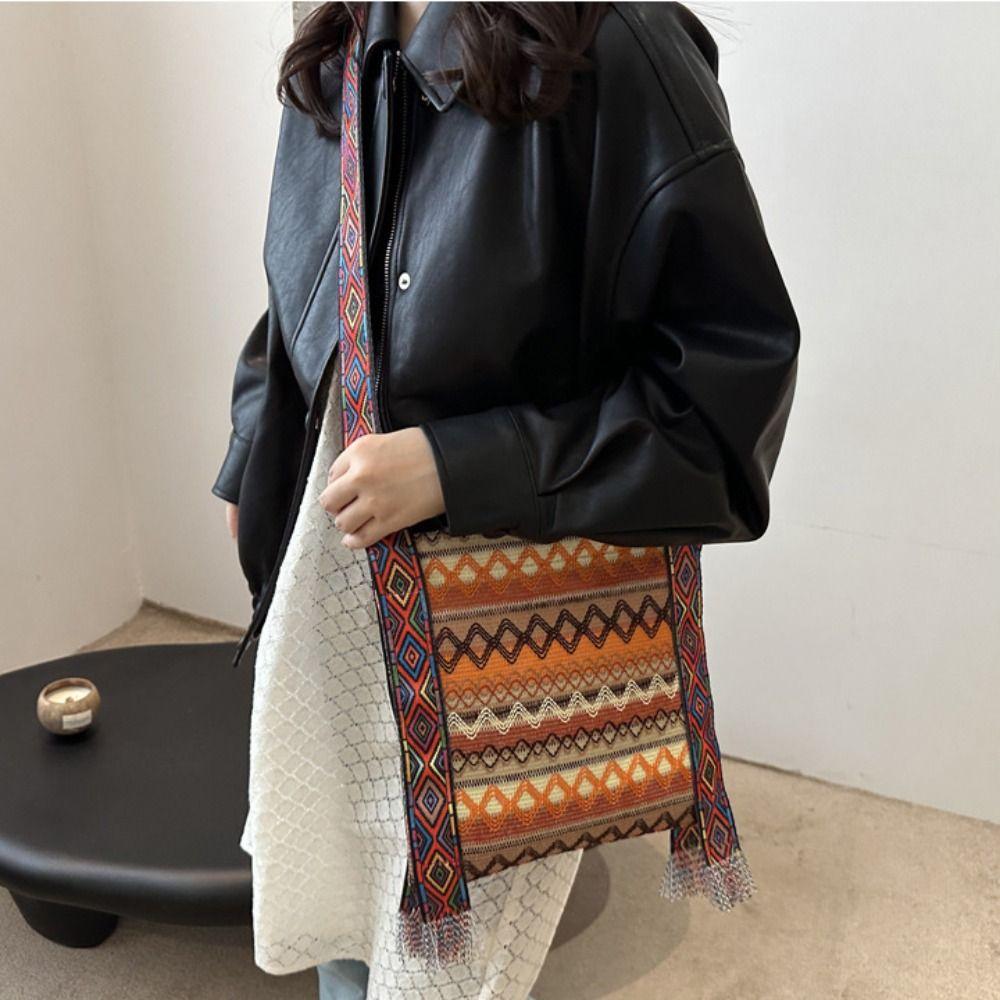 Bolsa de Ombro com Franjas e Borlas Bolsa de Ombro Boêmia Estilo Étnico Bolsas Crossbody para Exterior