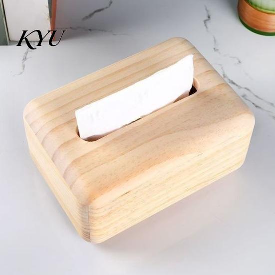 Natural Wood Grain Box Solid Tissue Box, Rectangular Wooden Dispenser, Flip Top Compact Napkin Holder for Hotel Lid Case Living Room Bedroom And Small
