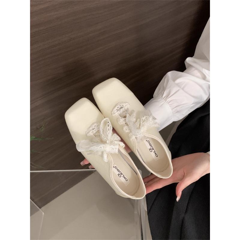 Moda 2025 Kwadratowy Czubek Sznurowane Baleriny dla Kobiet Czarne Białe Brązowe Jane