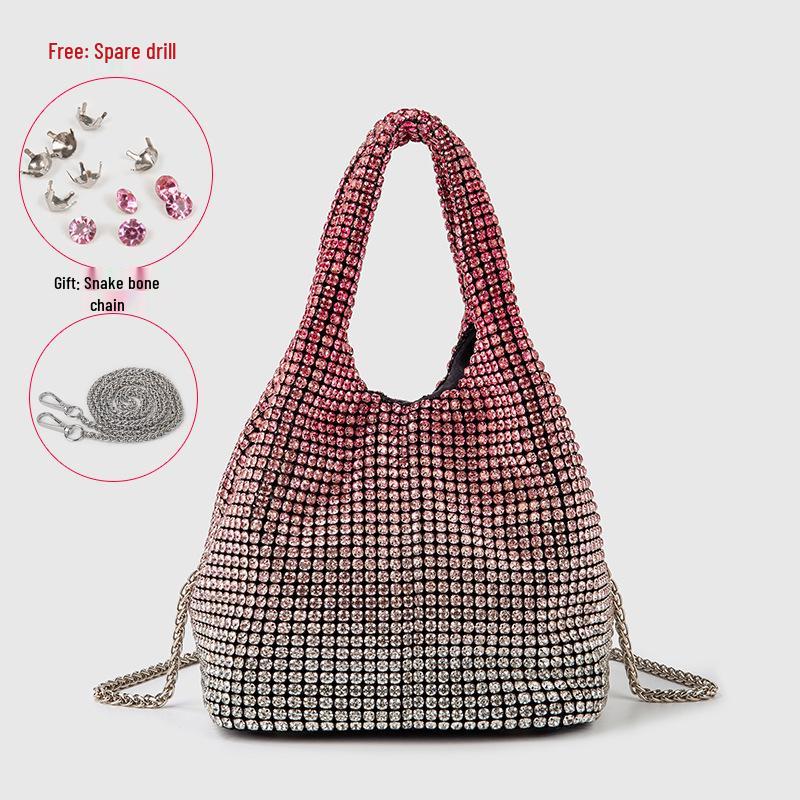 Women's 2025 Fashion Diamond-Studded Chain Evening Bag - Handheld, Shoulder, and Crossbody Bucket Style