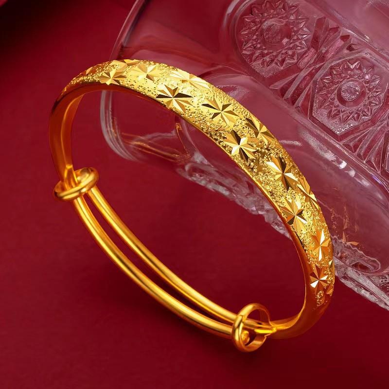 Gold-Plated Starry Dragon & Phoenix Push-Pull Women's Bangle - Non-Fading, High-End Jewelry