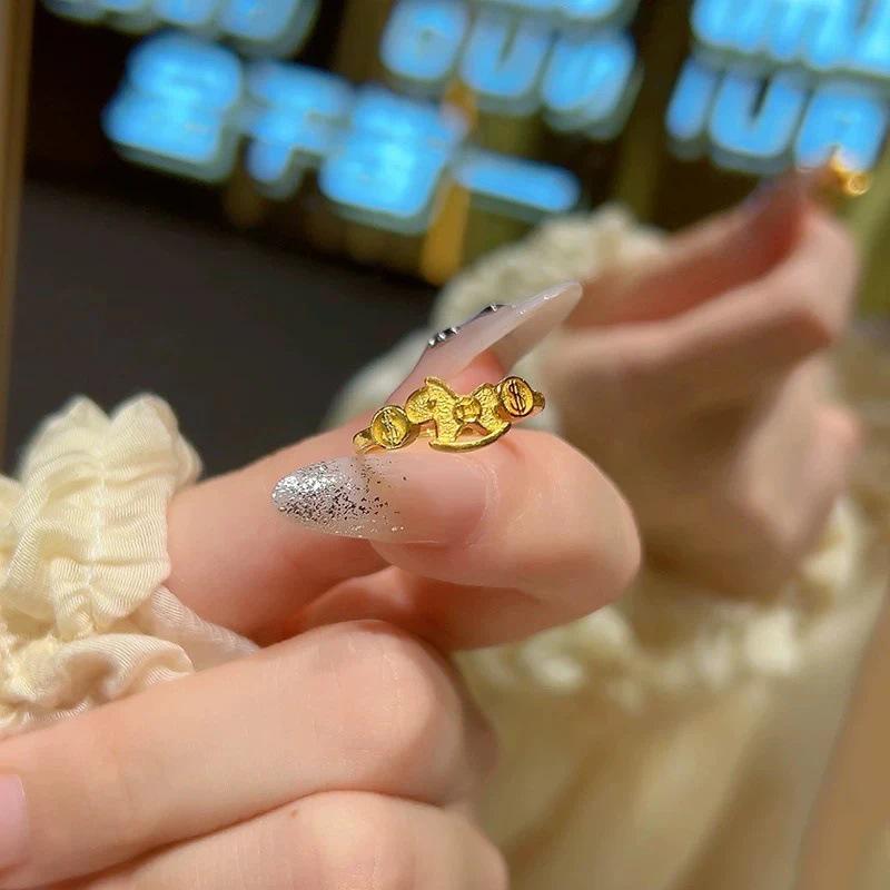 Xiaohongshu Bestselling Gold Little Horse & Ruyi Coin Ice Crushed Ring Adjustable Open Size