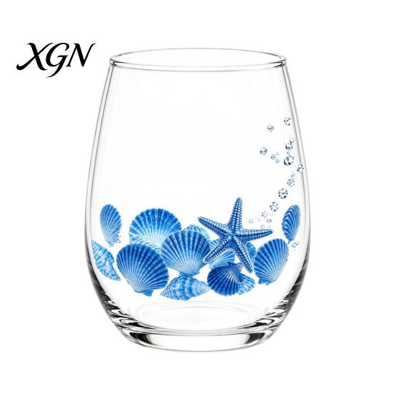 Personalized Daily Use Glassware Stemless Wine Glasses with Marine Animal Pattern, 420ml Capacity, High Borosilicate Halloween Themed Drinking
