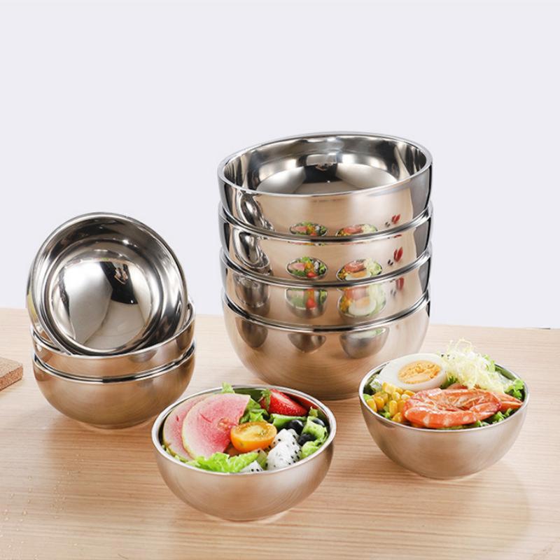 New Stainless Steel Threaded Rice Bowl Dough Round Soup Double Layer Insulated Ramen Bowls Home Tableware Kitchen Accessories
