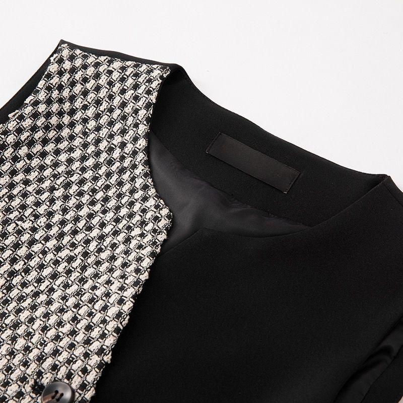 Elegantní dámská dlouhá vesta bez rukávů s límcem v kontrastní barvě, slim fit vesta, podzimní jarní móda