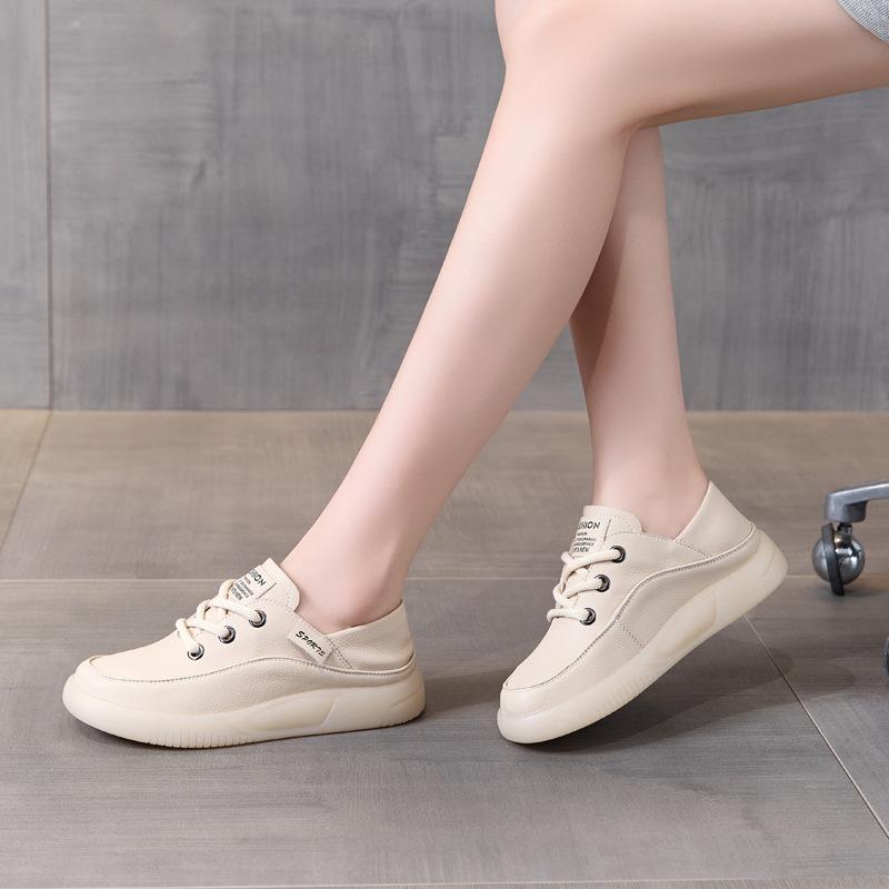Fashion 3.5CM Cow Genuine Leather Women Flats Fall Vulcanize Chunky Sneaker Loafer High Brand Platform Slippers Autumn Shoes