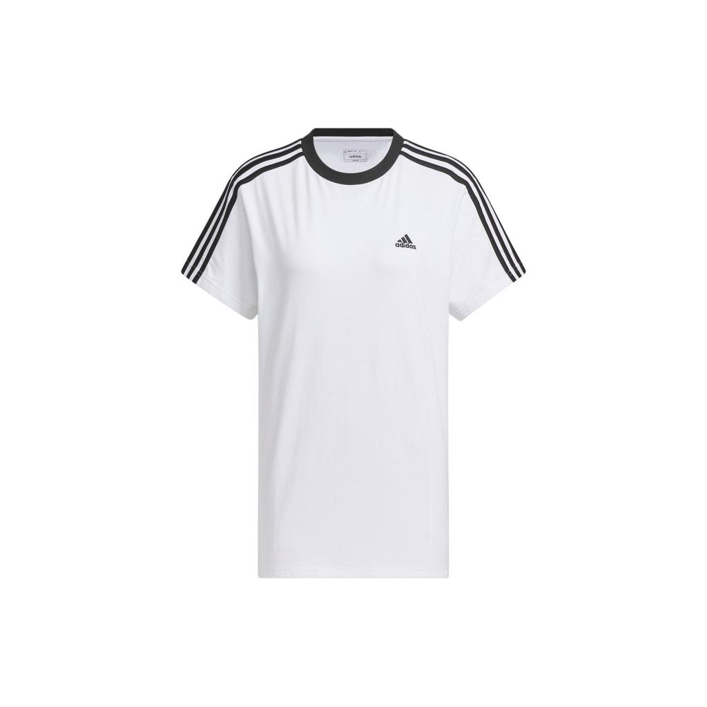 Adidas Essential 3-Stripes T-Shirt Casual Striped Print Color Block Round Neck Short Sleeve Raglan T-Shirt Women Tops White JI6978