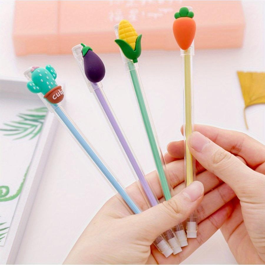 Back to school season 10pcs 0.5mm Creative cute transparent pen holder patch Vegetable shape neutral pen, students universal office signing pen