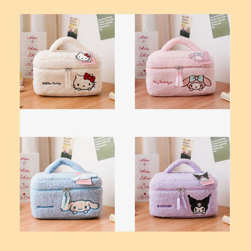 Sanrio Plush Makeup Bag Kuromi Cinnamoroll My Melody Hello Kitty Portable Cosmetic Bag Cute Handheld Storage Pouch Kawaii Gifts