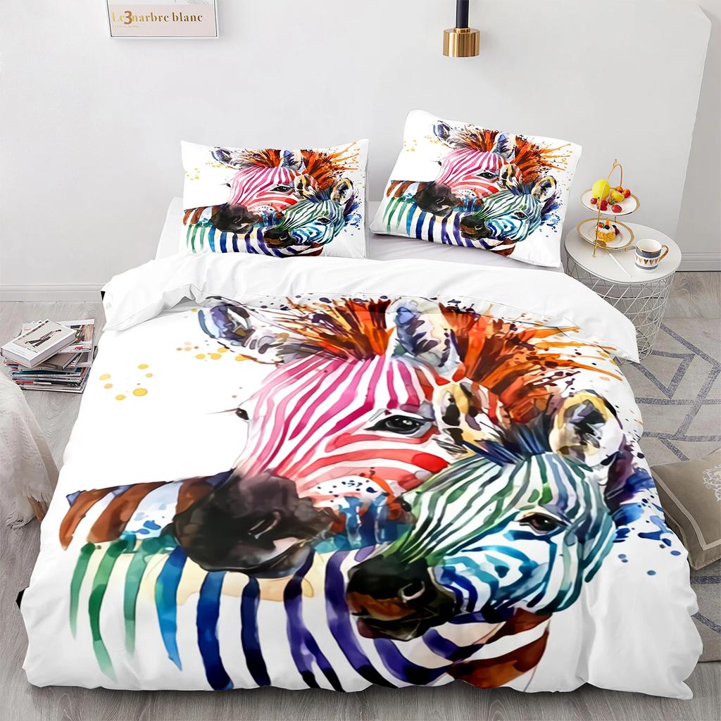 Aquarell Pferd Bettbezug King Queen 3D Braune Pferde Bettwäsche Set Für Teenager Erwachsene Wildtier 2/3 Teile Polyester Bettdeckenbezug