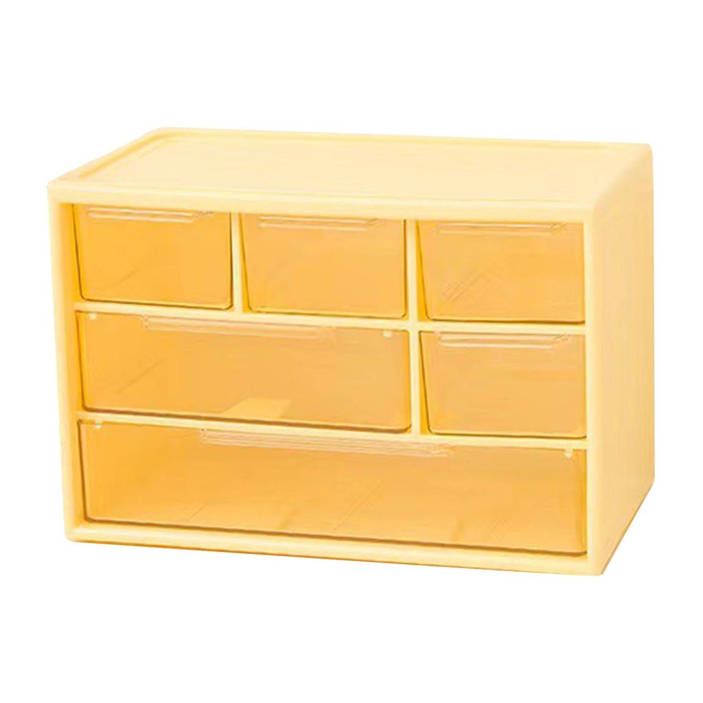 3 Layers Desktop Drawer Storage Box 6 Grids Jewelry Beauty Lens Organization Box for Small Items Yellow