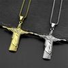Christian Jesus Statue Rhinestones Pendant Necklace for Women Men Stainless Steel Gold Color Crucifix Chain Amulet Jewelry Gift
