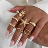 SHIXIN 8pcs/set Bohemian Starfish Scallop Open Ring for Women New Trendy Imitation Pearl Irregular Knuckle Ring Vacation Jewelry