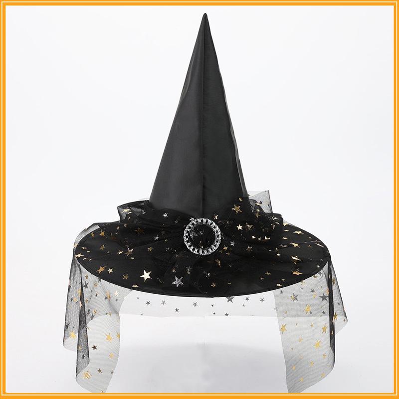 Mysterious Witch Hat with Lace Veil - Halloween Magician Costume Accessory