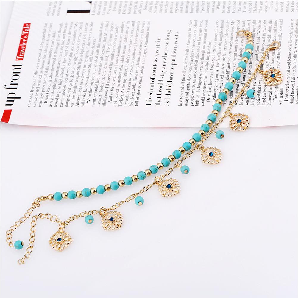 Women Retro Bohemia Style Ankle Chain Elegant Exquisite Turquoise Anklet Beach Barefoot Jewelry