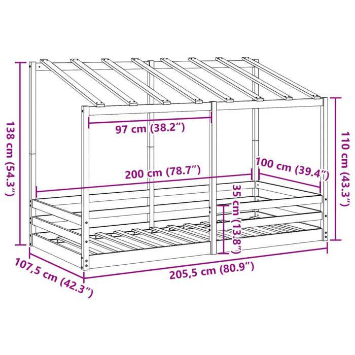 VidaXL Children's Bed with Roof 100x200 Cm Solid Pine Wood, Children's Bed Frame, Wooden Children's Bed, Furniture 846997