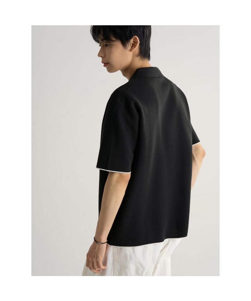 8seconds Double-Weave Open Collar Short Sleeve Knit Black