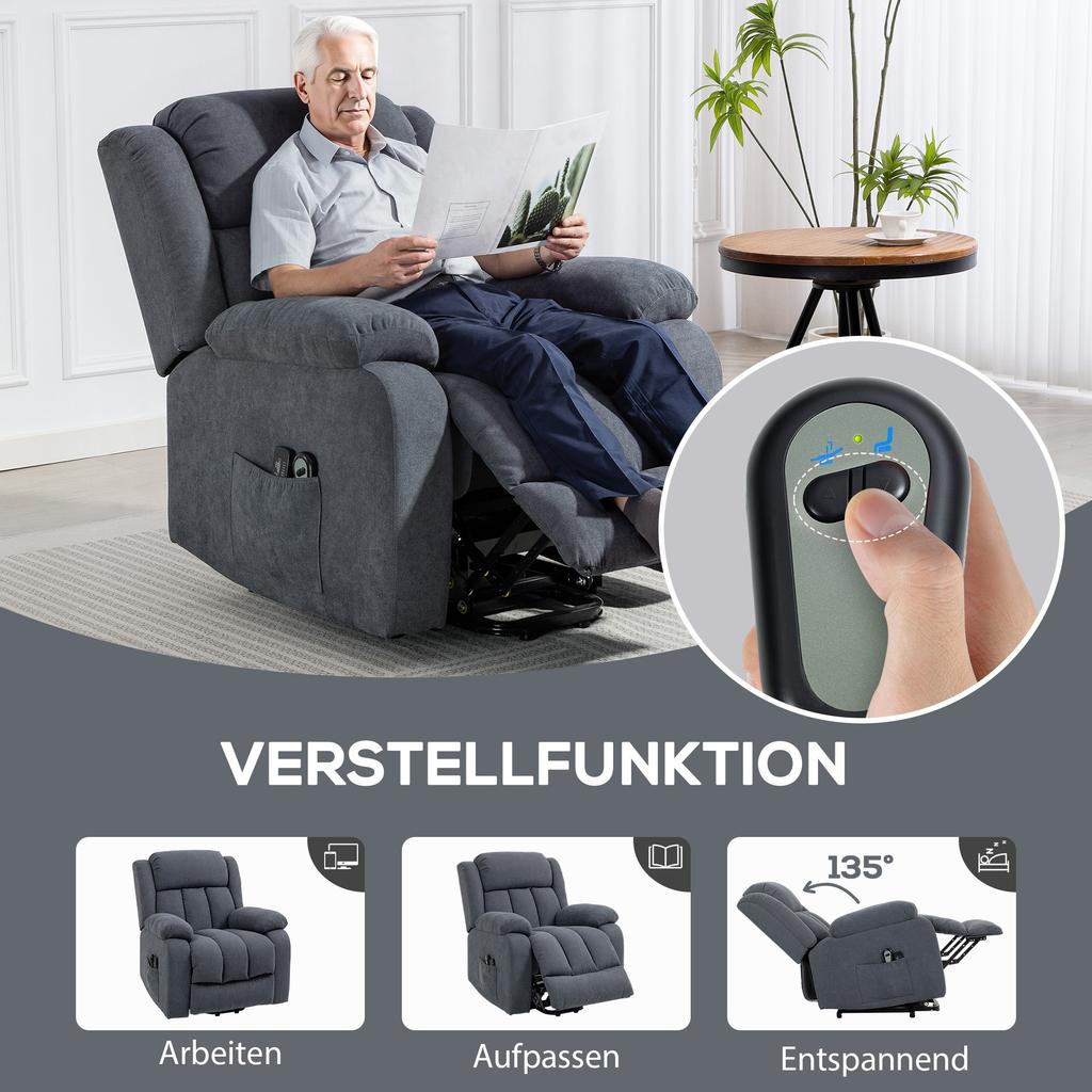 TV Chair with Lift Assist Electric Recliner with Reclining Function, Massage Function, 93x91x103 Cm, Dark Gray