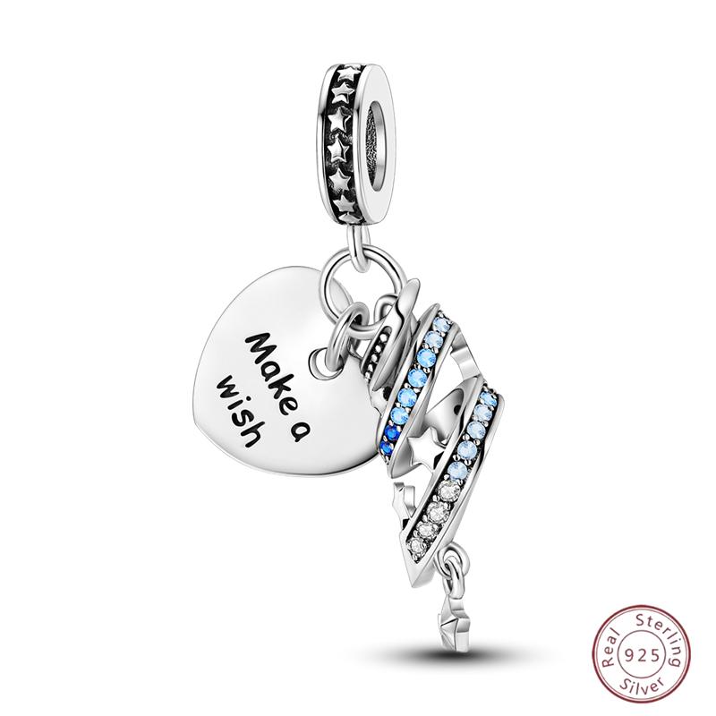 Copper Beaded Pendant Blue Shiny Zircon Suitable Original 3Mm Bracelet Women Fine Jewelry