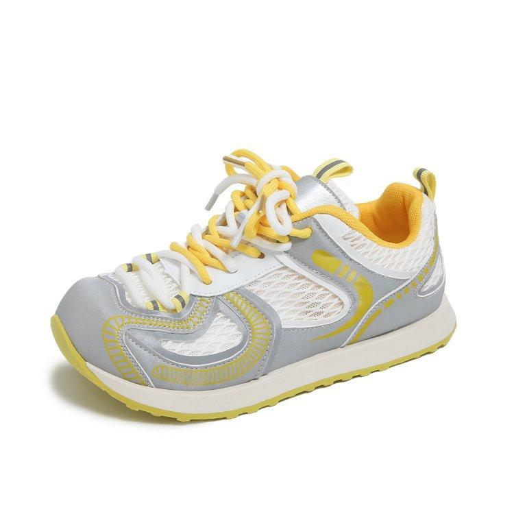 

2025 лето новые сетчатые дышащие цветные шнурки повседневная обувь мягкая подошва модная уродливая милая обувь цветная спортивная обувь 35 жёлтый