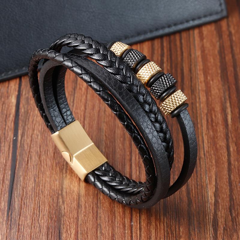 Fashion New Style Hand-woven Multi-layer Combination Accessory Stainless Steel Men's Leather Bracelet Classic Gift Big Sale