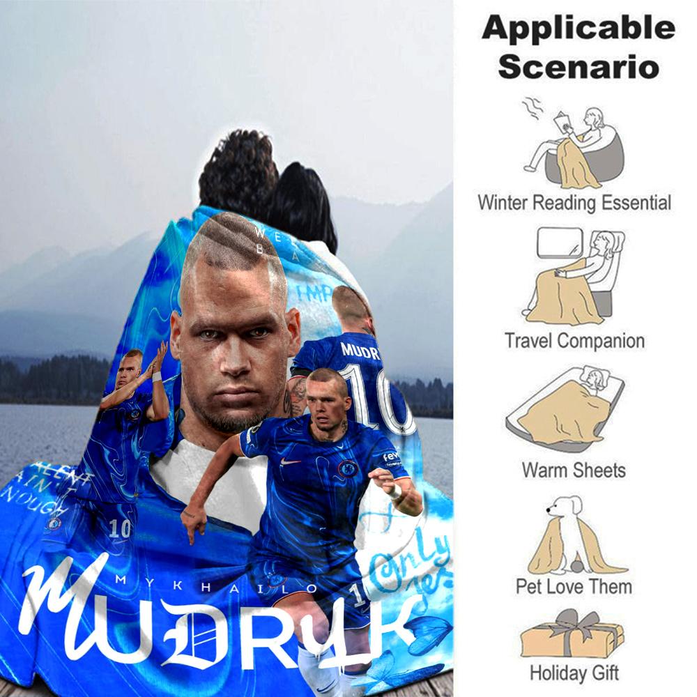 Mudryk Chelsea Football Star Print Fleece Blanket Soft Warm Throw Blanket Sofa Couch Bed Home Decor For Soccer Fans