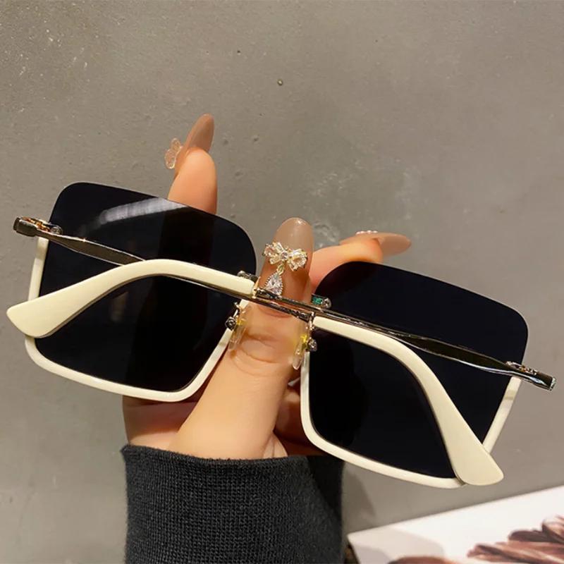 Semi-rimless Woman Sunglasses Vintage Retro Square Shape Outdoor Sun Glasses  Anti-glare Ladies Sunglasses