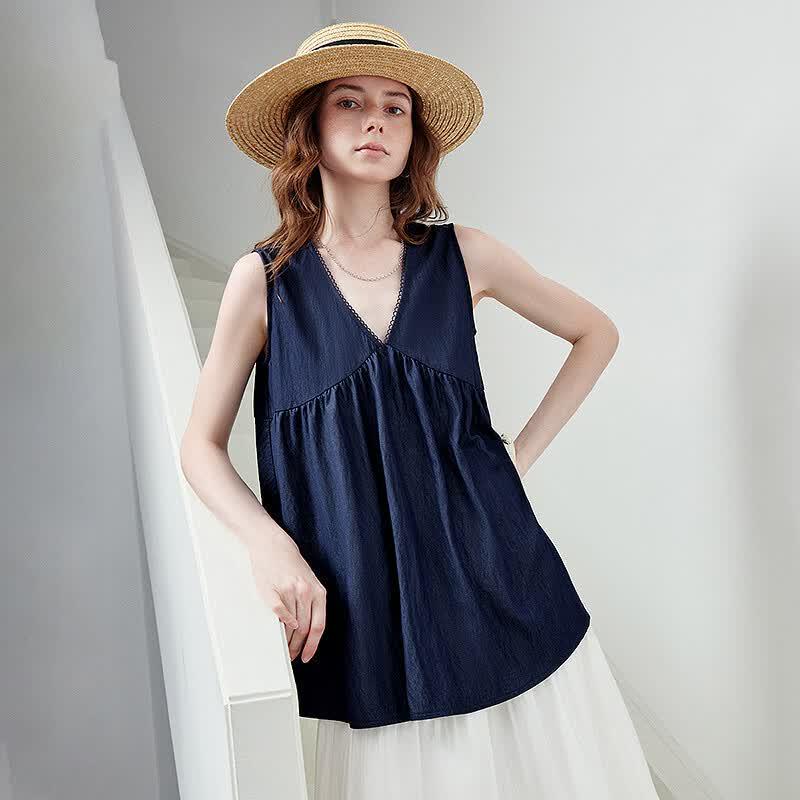 Chuyu Women's 2026 Summer Sleeveless Pleated Babydoll Blouse