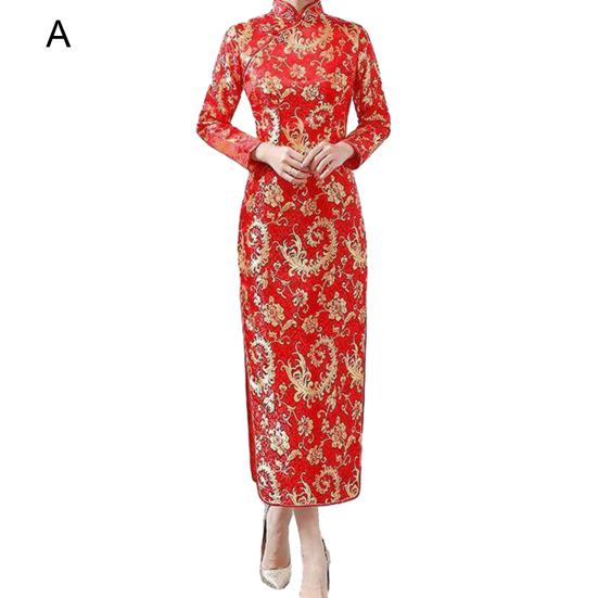 Lady Petticoats Plus Size Women Cheongsam Elegant High Slits Long Cheongsam Classic Chinese Style Women Dress for Weddings Parties