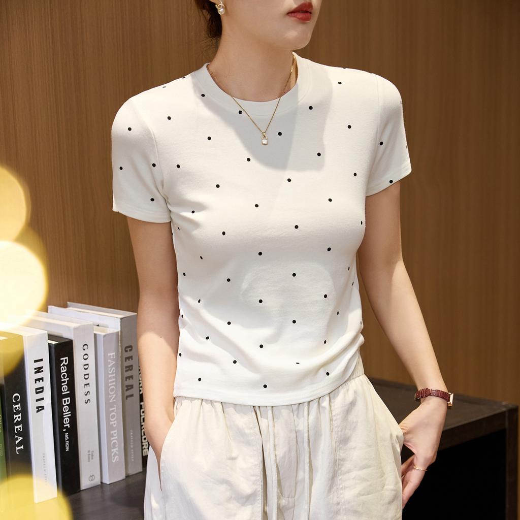 Age-reducing Polka Dot T-shirt for Women In Summer Short-sleeved Versatile Korean Style Top