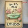 Vintage French 'SALLE DE BAIN' Bathroom Sign – 8x12 Retro Metal Plaque Wall Art, Funny 2D Decor for Cafe, Bar, Garage
