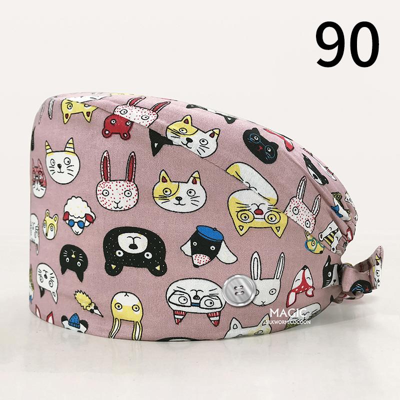 99Styles Elastic Nurse Hat Surgical Hat Cotton Oil-proof Dust-proof Adjustable Print Bouffant