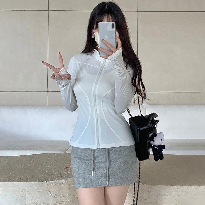 Women'S Summer Sportswear Quick-Drying Long-Sleeved Stand-Up Collar Running Tight-Fitting Sun Protection Top
