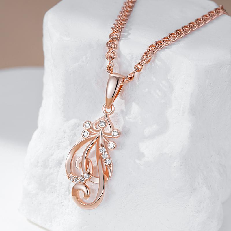 Shiny Natural Zircon Flower Pendant Necklace For Women Fashion Rose Gold Color Ethnic Bridal Wedding Jewelry