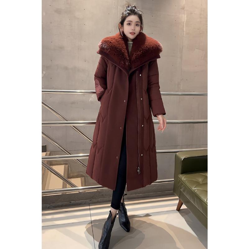 

Women s Large Fur Collar Splicing New Cold and Windproof Lightweight Thickened Fluffy Warm Loose High-quality Fabric Casual Sports Cotton Clothing 7XL бордовий
