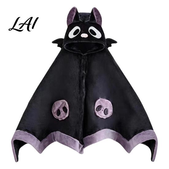 Soft Plush Cape Bat Blanket Hoodie for Adults Cute Shark Fox Hooded Cape Unisex Costume Cozy Wearable Halloween Cosplay Home Loungewear Gothic Style