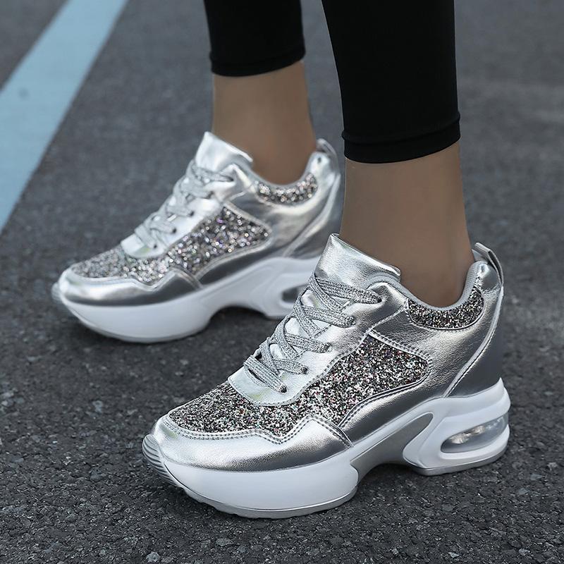 Women’s Platform Sneakers Casual Black Gold Silver Height Increase Girls Sneakers Plus Size Women’s Elevator Sport Shoes