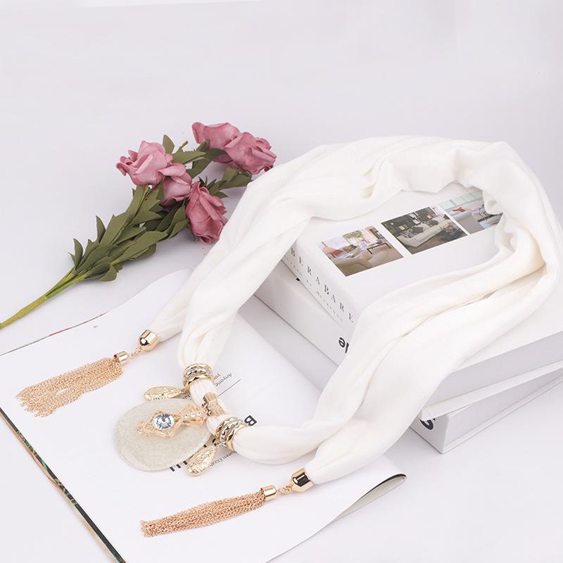 Elegantní šálový náhrdelník s třásněným křišťálovým přívěskem – Módní nekonečný šátek pro ženy, Boho výrazný šperk