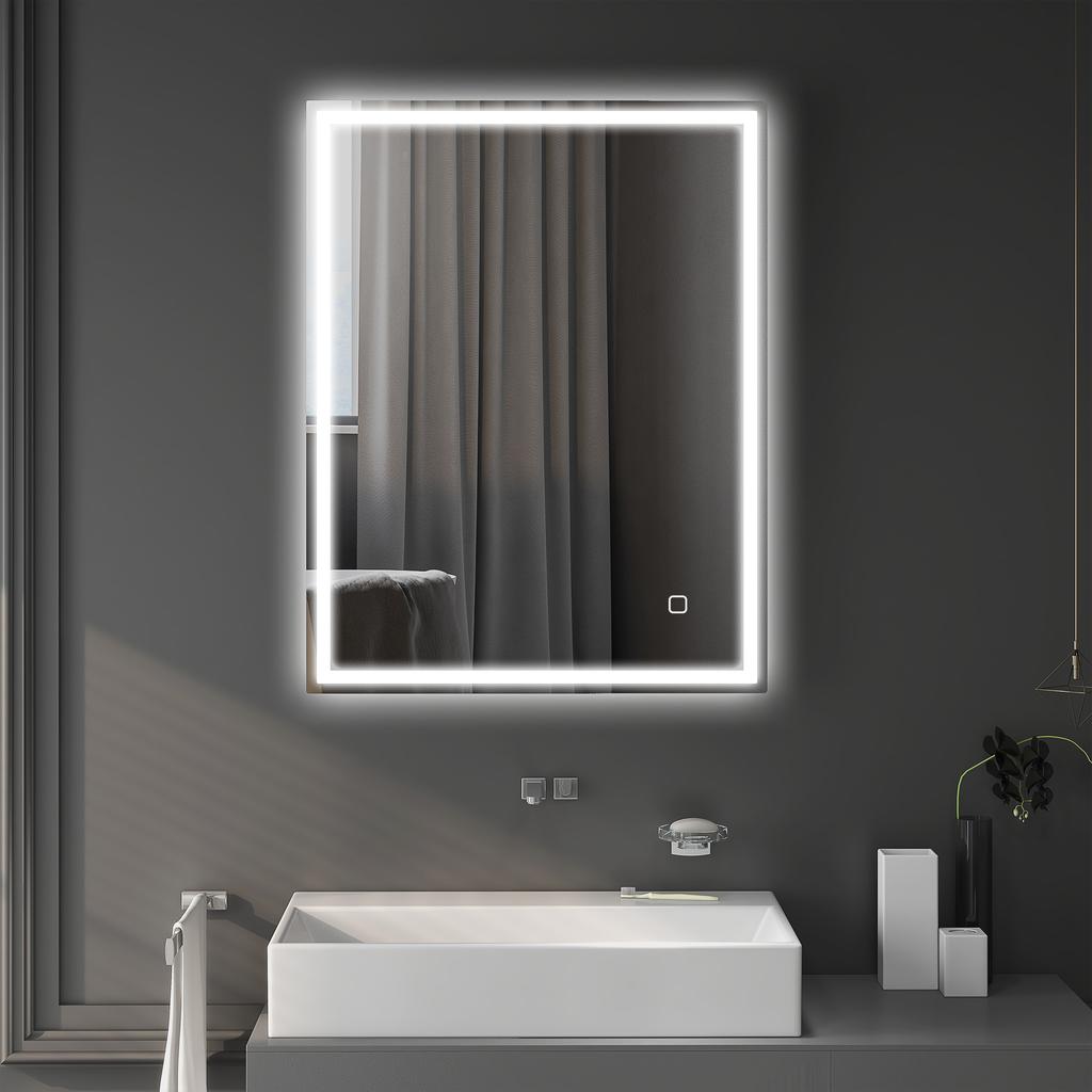 90 x 70cm LED Badkamerspiegel met Verlichting, Dimbaar Make-upspiegel, Kaptafelspiegel met 3 Kleuren, Slimme Touch, Anti-Mist