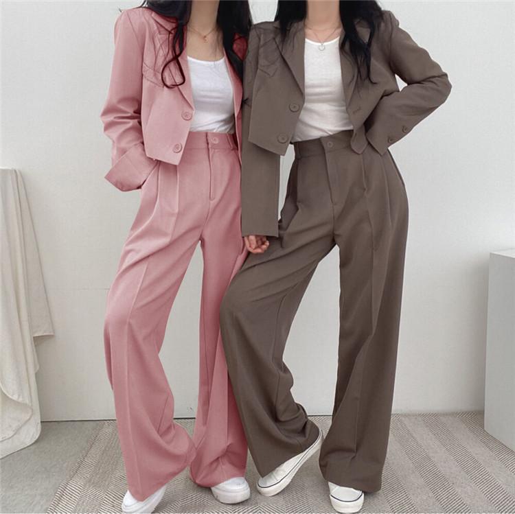 Women's Khaki Summer Suit Set: High Waist, Slimming Straight-Leg Pants, Professional Slim Fit, Versatile Temperament
