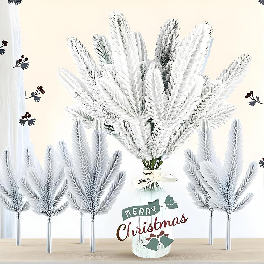 10 Pieces Reusable Christmas Pine Branches for Vase Faux Stems Winter Party Decorations Home Bedroom Living Room Office
