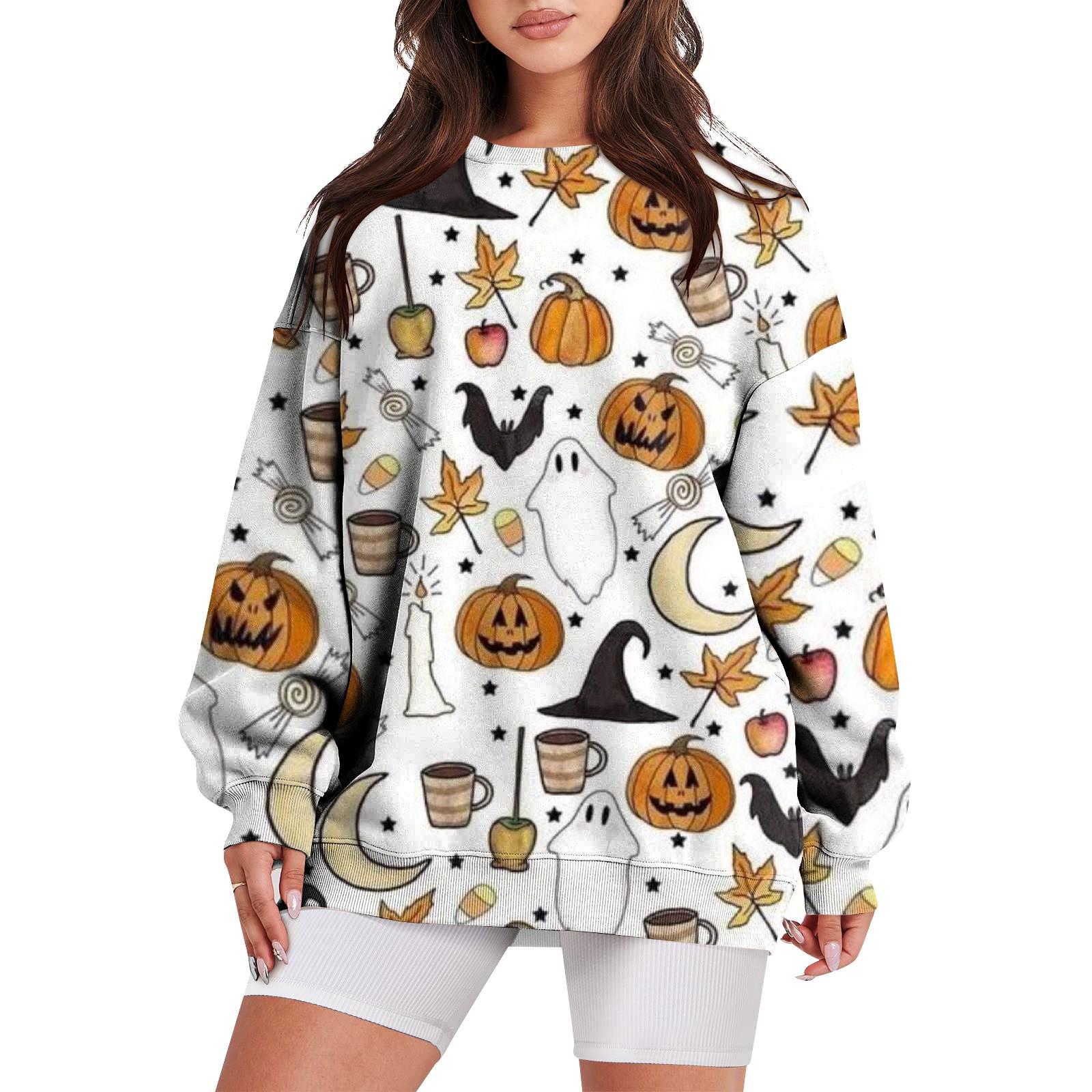 Свитшоты для женщин с длинным рукавом на Хэллоуин, повседневные, с круглым вырезом, свободные, пуловеры, свитшоты, топы L