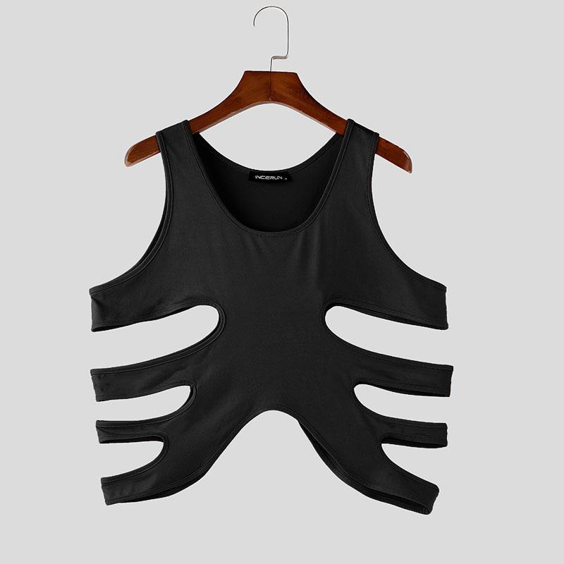 

INCERUN Mens Sleeveless Side Hollow Out Fitted Cropped Tank Tops S чорний