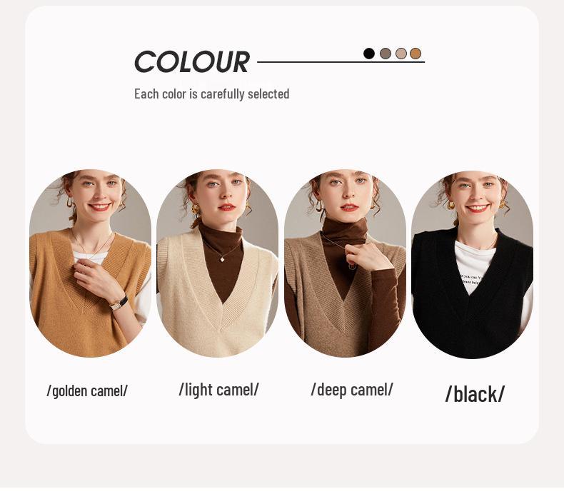 Lekasha Women's 100% Pure Cashmere V-Neck Knitted Vest Cardigan