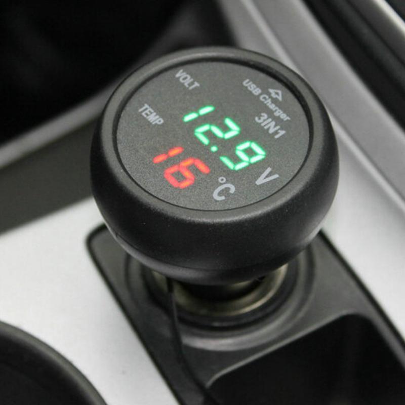 Autoladegerät 3in1 12/24V Voltmeter Thermometer USB-Ladegerät Schalter Auto LED Digitaler Monitor Display Strommesser Spannungsdetektor