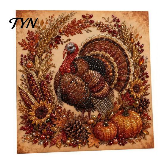 Autumn Faux Pearl Painting Kit Kit, DIY Pumpkin Turkey Art Set Sunflower 3D Wall Craft for Handmade Fall Home Decor Thanksgiving Ornaments